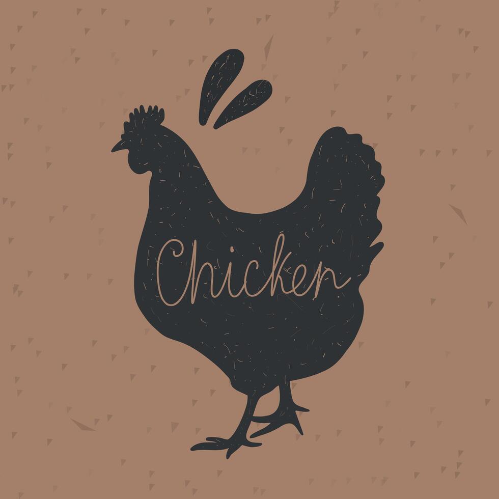 Chicken silhouette. Retro animal farm poster for a butchery meat shop vector