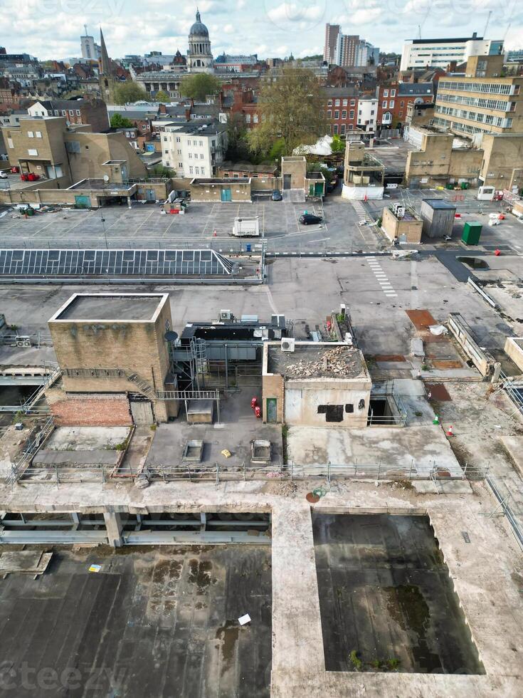 High Angle View of Buildings at Downtown Central Northampton City of East Midlands Region of England Great Britain. Aerial Footage Was Captured with Drone's Camera on April 26th, 2024 photo
