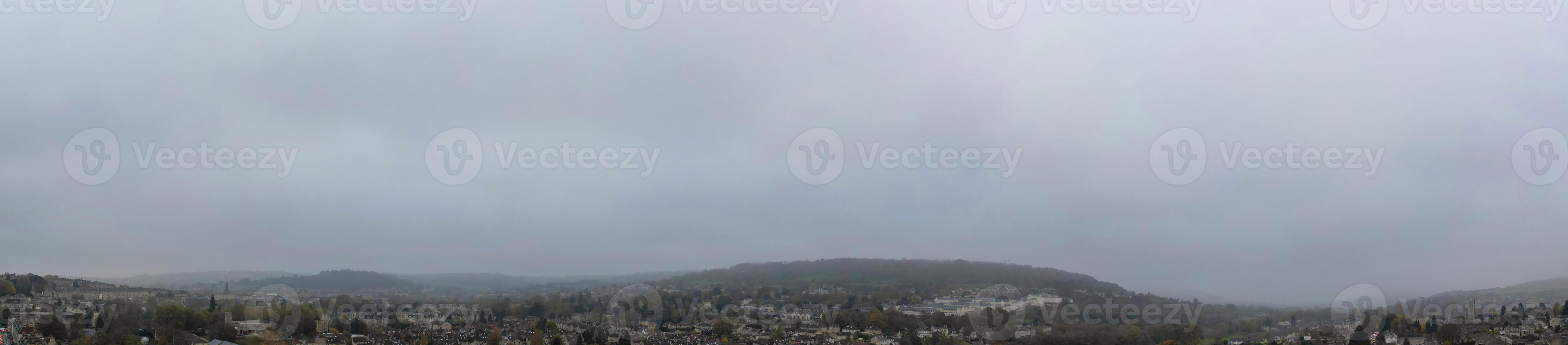 Aerial Panoramic View of Historical Walcot Bath City of England Which is Located in North East of Somerset, United Kingdom. High angle Footage Was Captured with Drone Camera on November 5th, 2024 photo