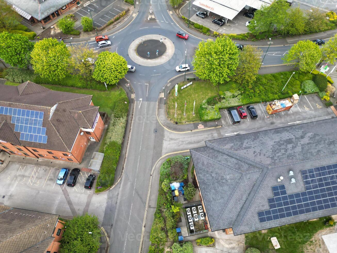 High Angle View of Buildings at Downtown Central Northampton City of East Midlands Region of England Great Britain. Aerial Footage Was Captured with Drone's Camera on April 26th, 2024 photo