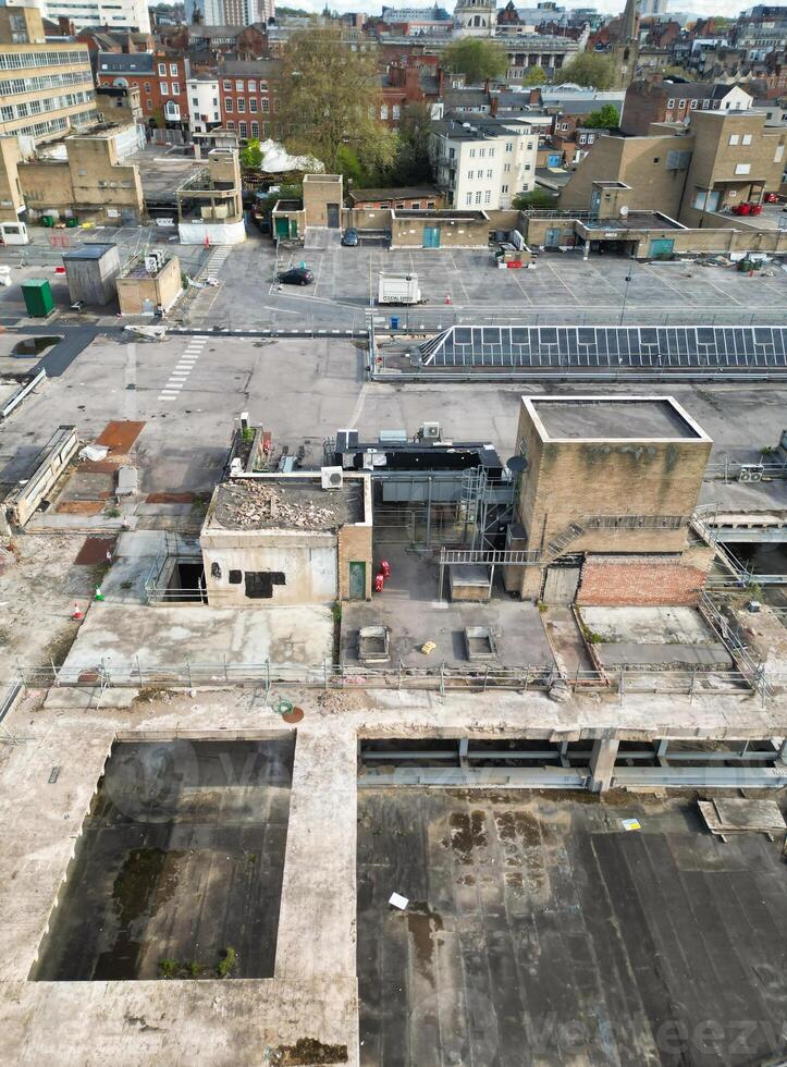 High Angle View of Buildings at Downtown Central Northampton City of East Midlands Region of England Great Britain. Aerial Footage Was Captured with Drone's Camera on April 26th, 2024 photo