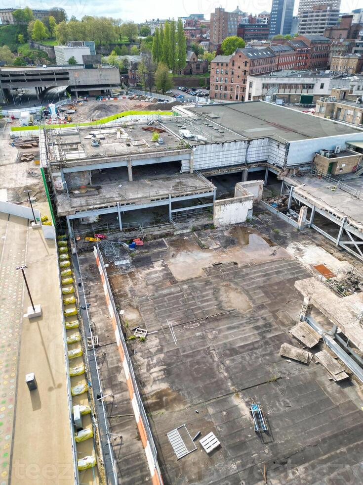 High Angle View of Buildings at Downtown Central Northampton City of East Midlands Region of England Great Britain. Aerial Footage Was Captured with Drone's Camera on April 26th, 2024 photo