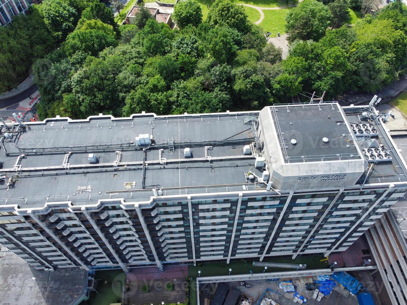 Aerial View of Buildings at Central Bristol City of Southwest of England, United Kingdom. The High Angle Footage Was Captured with Drone's Camera from High Altitude on May 27th, 2024. photo