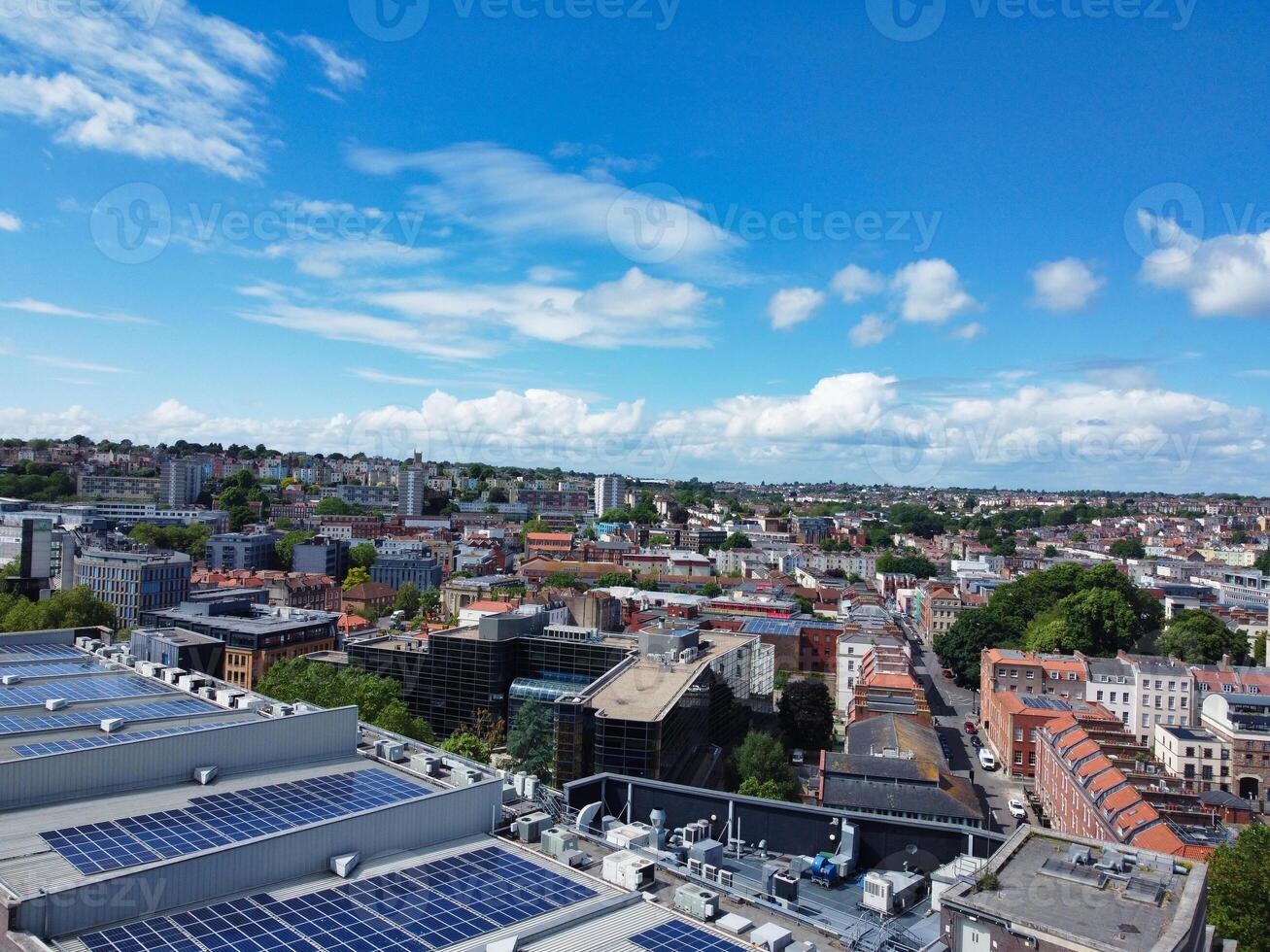 Aerial View of Buildings at Central Bristol City of Southwest of England, United Kingdom. The High Angle Footage Was Captured with Drone's Camera from High Altitude on May 27th, 2024. photo