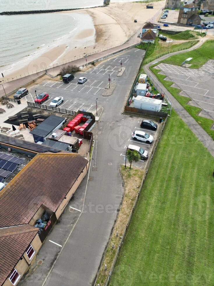 Aerial View of Most Beautiful and Attractive British Tourist Attraction Downtown Central Clacton on Sea City of England United Kingdom. Aerial Footage Was Captured on May 21st, 2024 photo