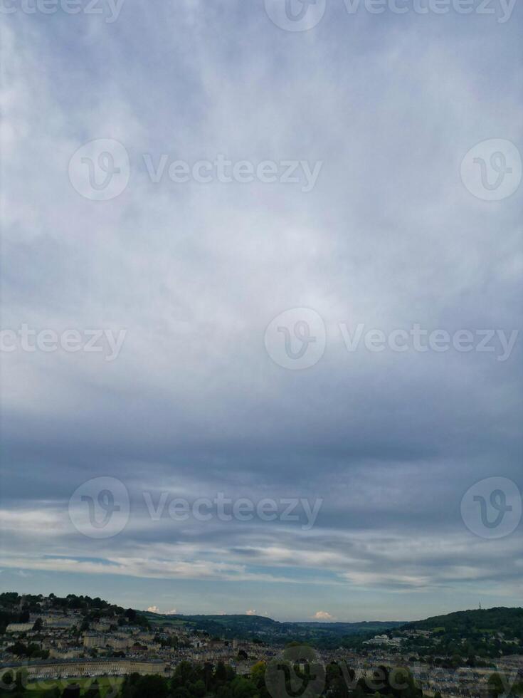 High Angle View of Historical Bath City of England United Kingdom During Mostly Cloudy Day of May 27th, 2024, Aerial Footage Was Captured with Drone's Camera During Bright Sunny Day photo