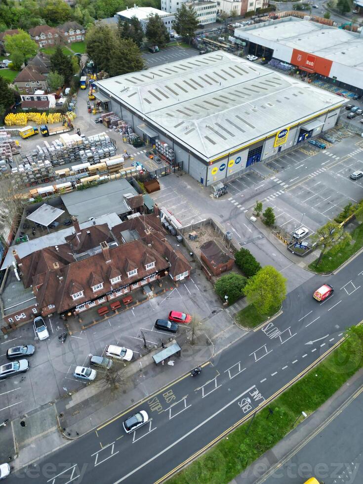 Aerial View of Downtown and Central Wembley London City of England Great Britain. High Angle Footage Was Captured with Drone's Camera from Medium High Altitude on April 17th, 2024 photo