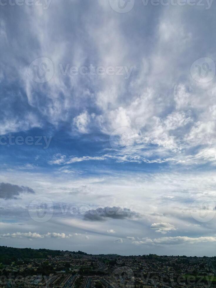 High Angle View of Historical Bath City of England United Kingdom During Mostly Cloudy Day of May 27th, 2024, Aerial Footage Was Captured with Drone's Camera During Bright Sunny Day photo