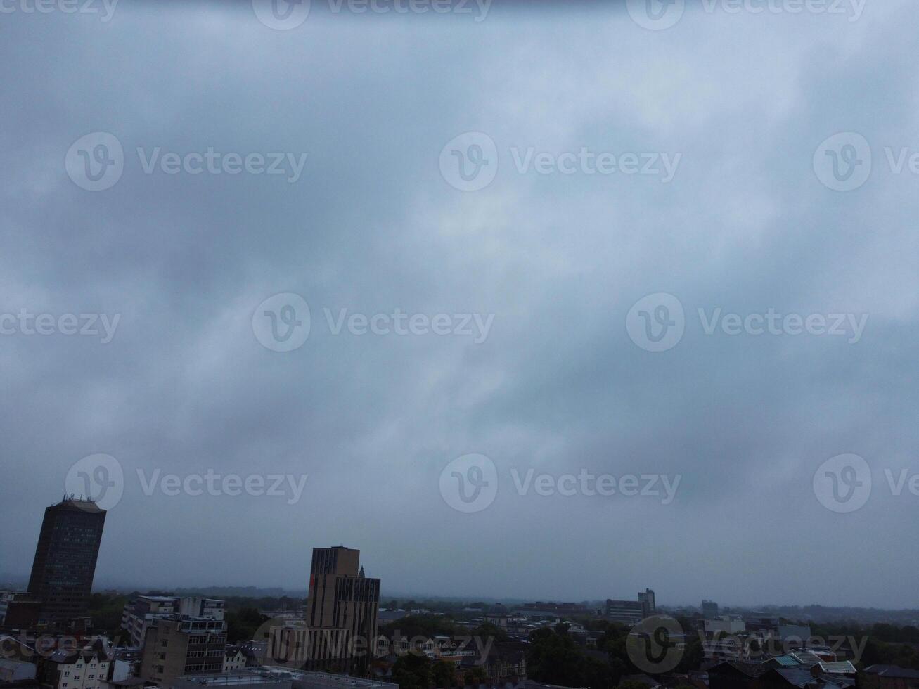 High Angle View of Cardiff City Centre and Buildings at Central Downtown and Near to Ocean Bay During Rainy and Cloudy Day of May 28th, 2024 photo