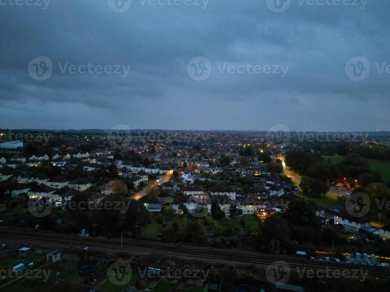 Aerial View of Illuminated Hitchin City of England at Just After Sunset. October 28th, 2023 photo