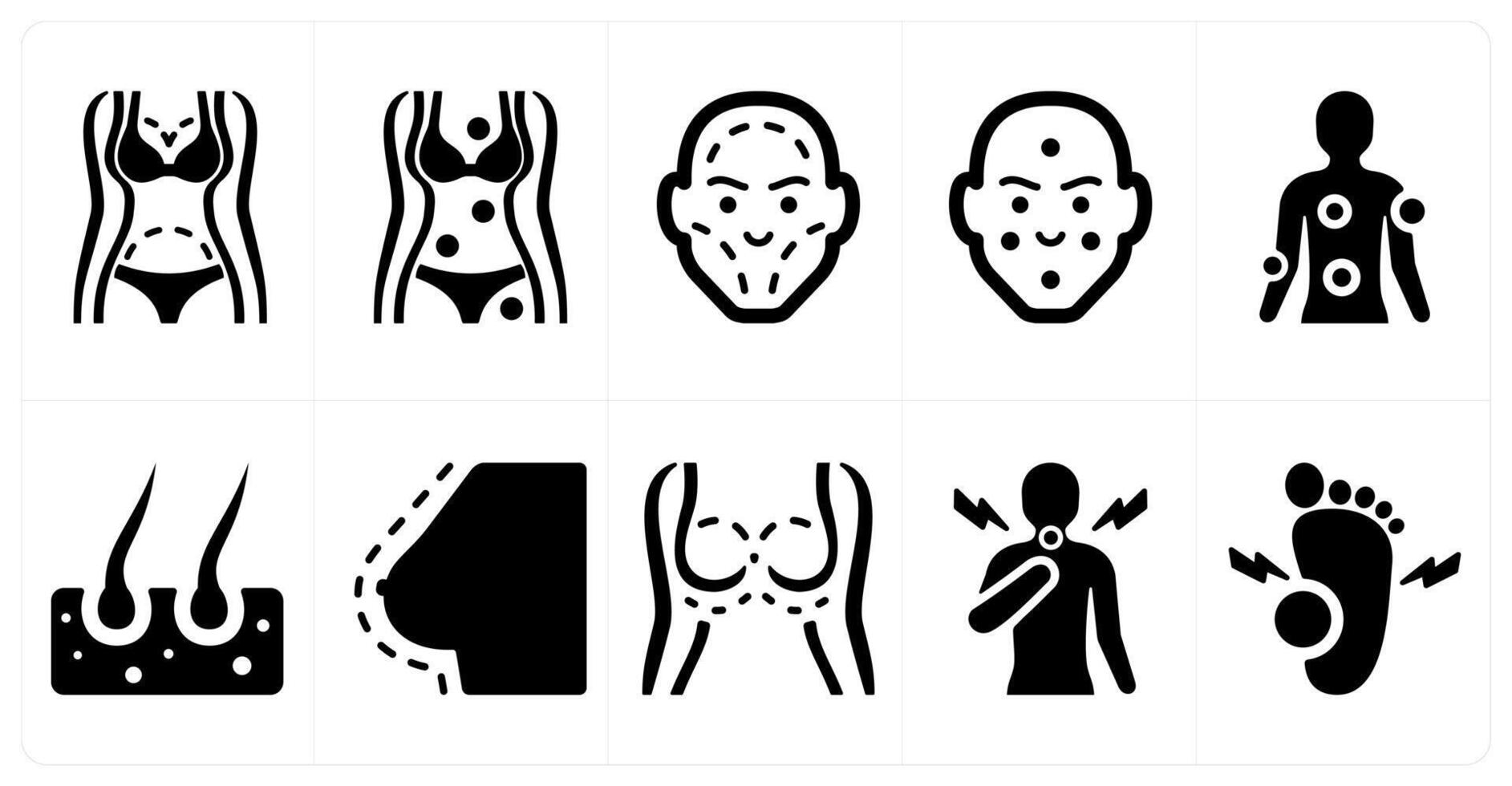 A set of 10 medical icons as plastic surgery, symptom checker, facial plastic surgery vector