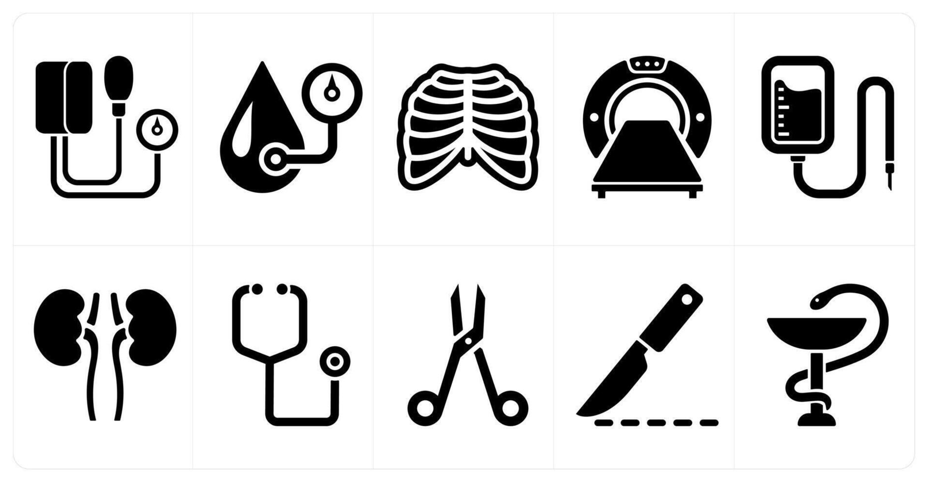 A set of 10 medical icons as blood pressure kit, blood pressure, radiology vector