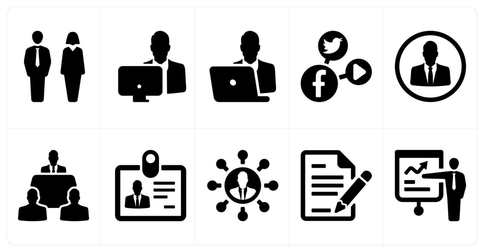 A set of 10 mix icons as man woman, working man, busy man vector