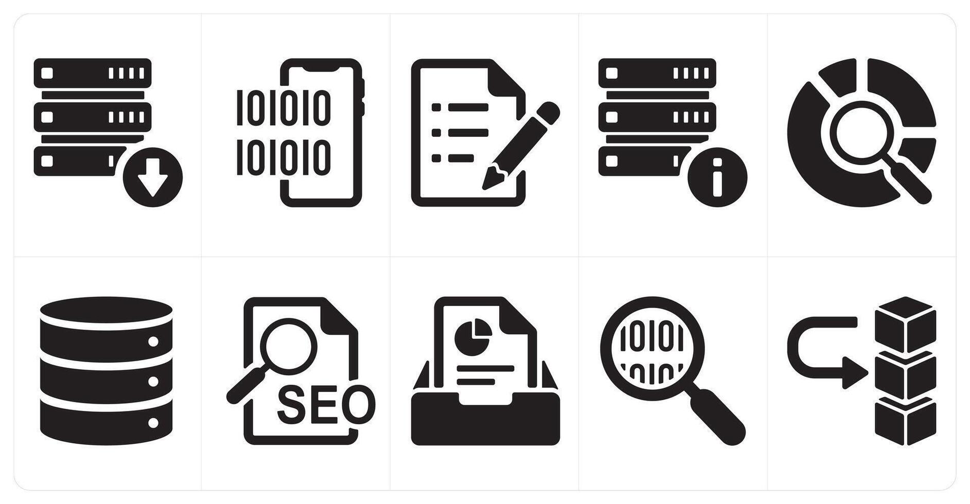 un conjunto de 10 mezcla íconos como descargar conducir datos, programación, texto documento vector