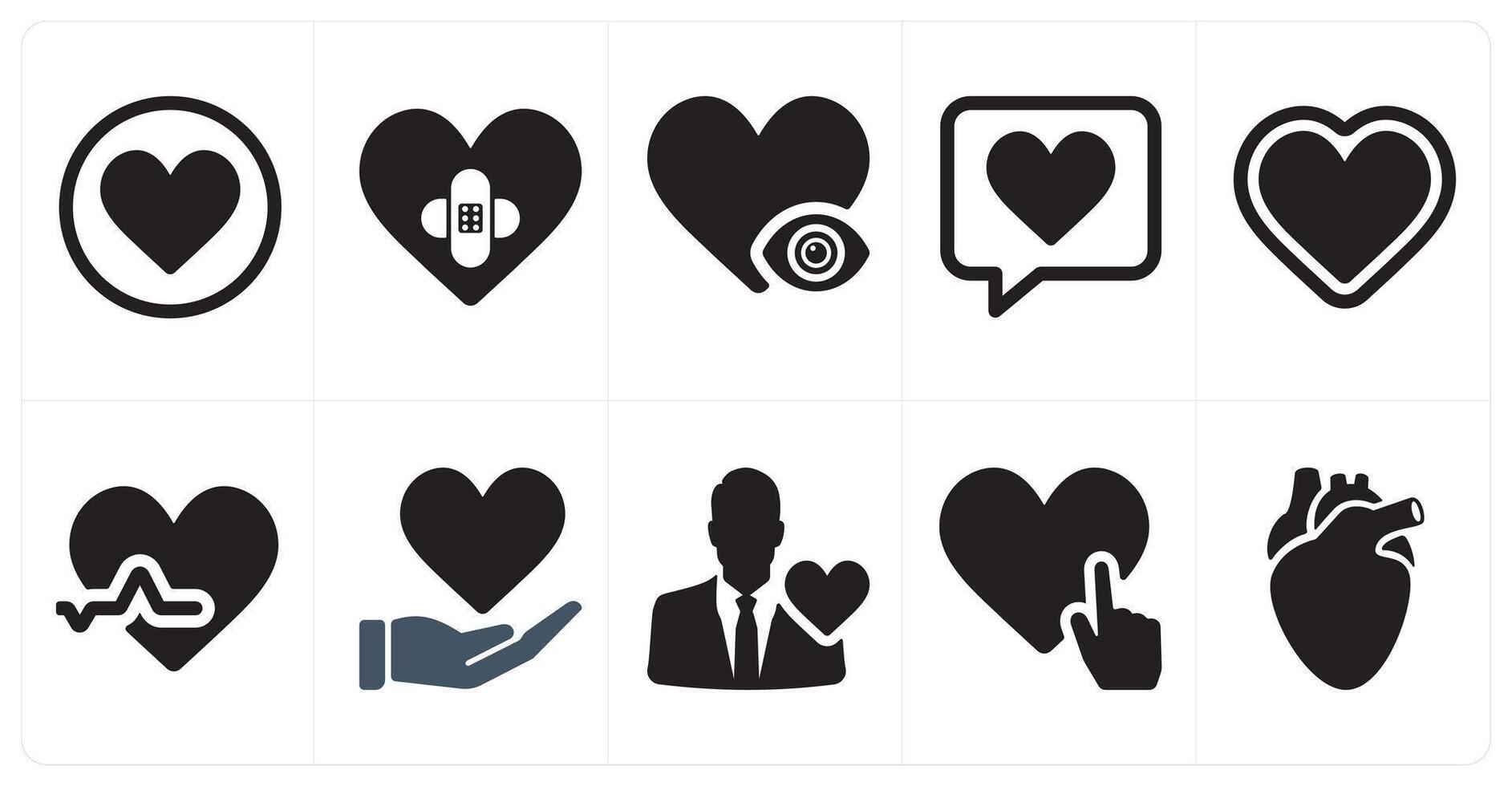 A set of 10 mix icons as like, heart care vector