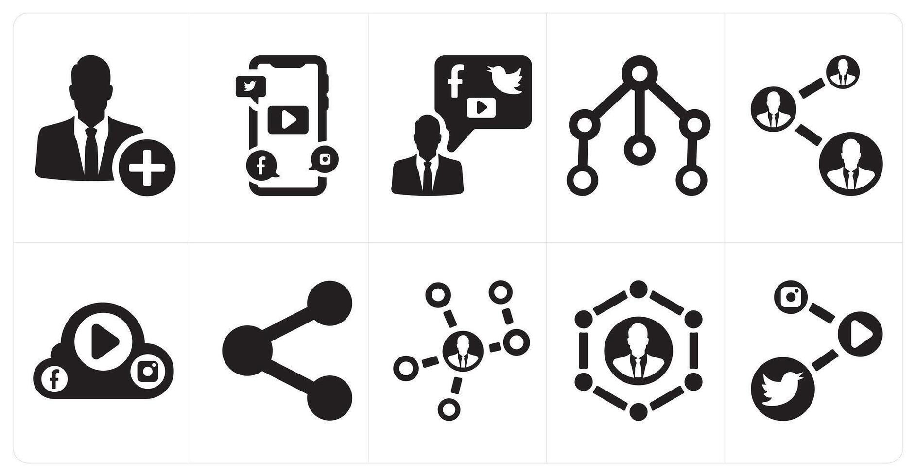 A set of 10 social icons as add user, social media, social media user account vector