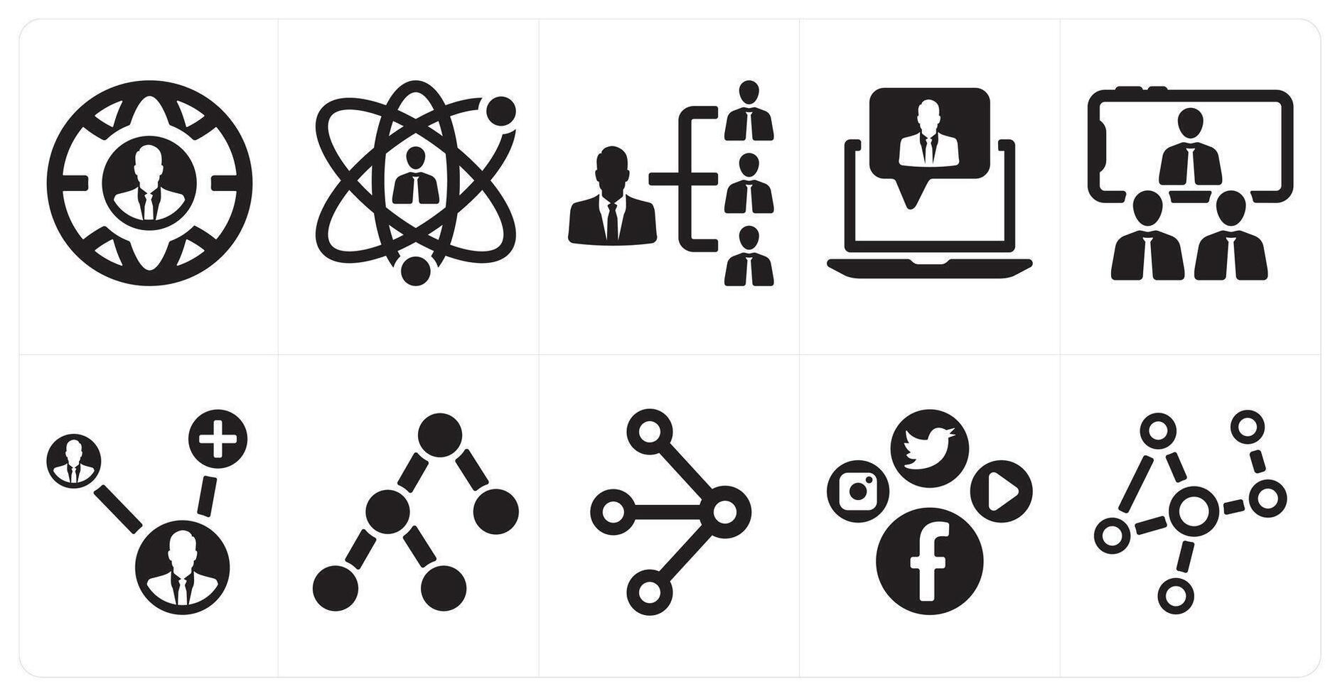 A set of 10 social icons as user profile, user network, group admin vector