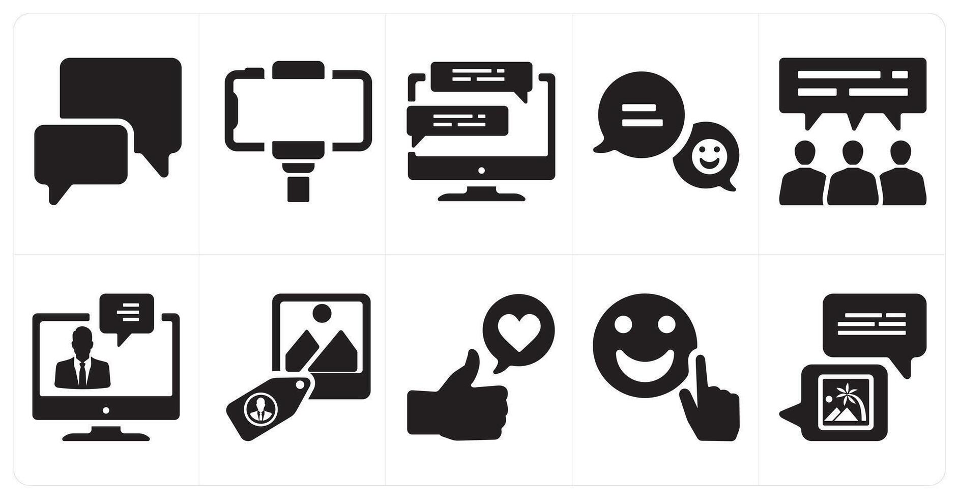 A set of 10 social icons as comment, selfie, feedback vector