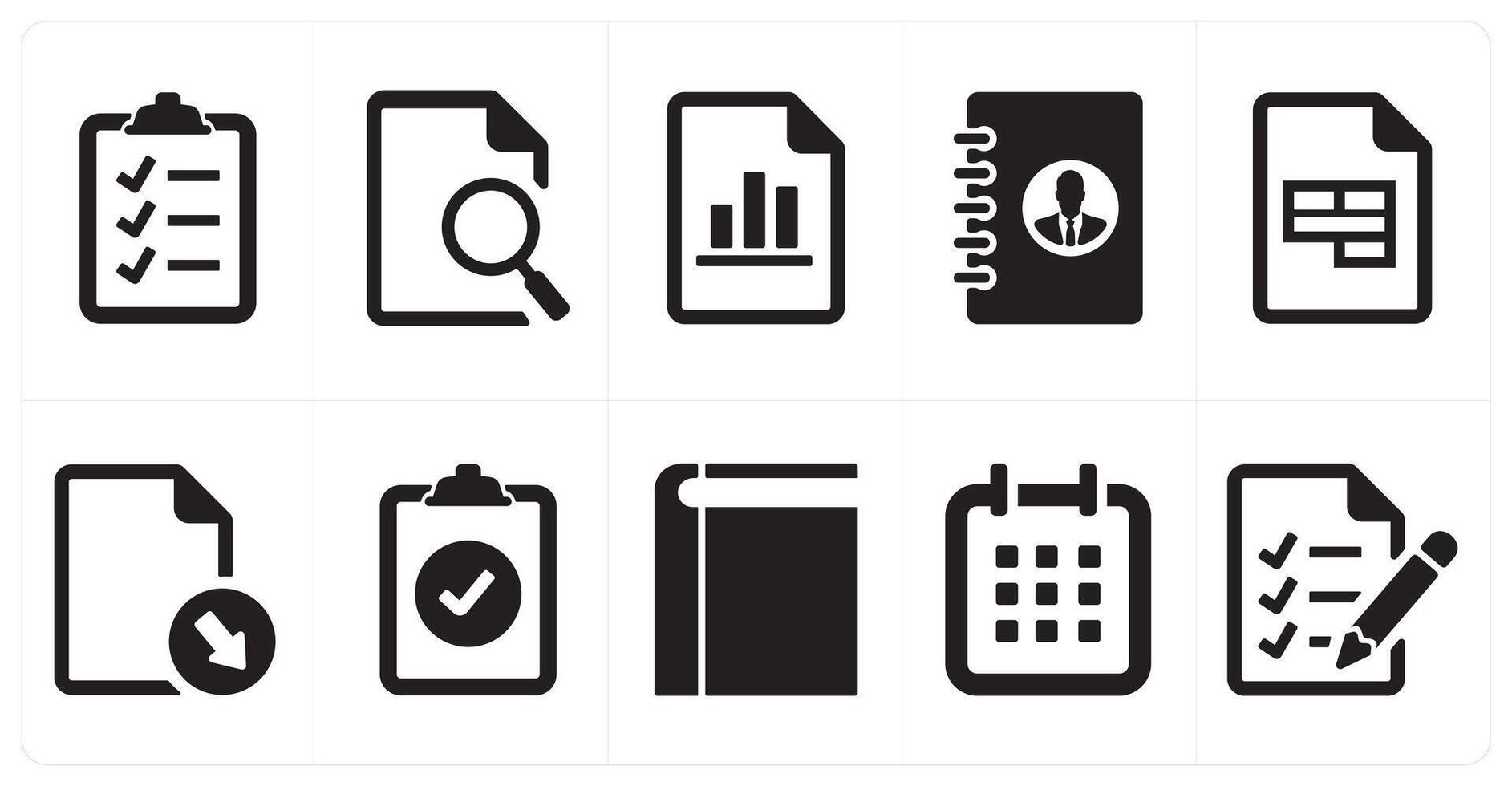 A set of 10 ui icons as clipboard, search document, chart document vector