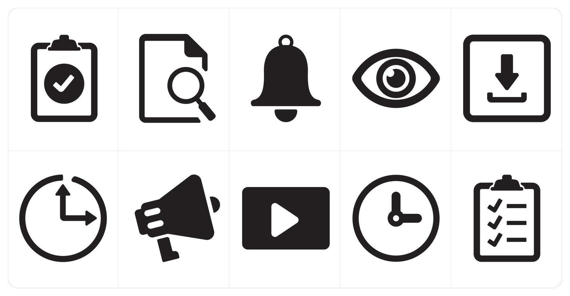 A set of 10 ui icons as done list, search document, notification vector