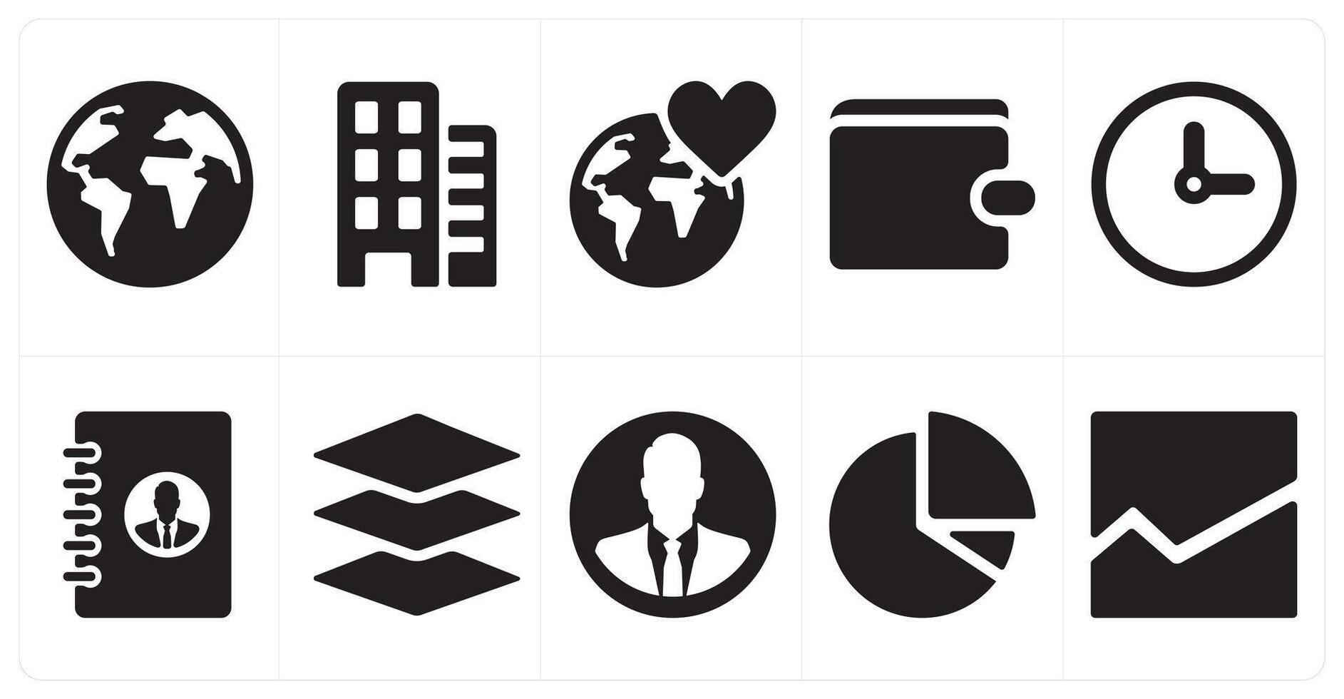 A set of 10 ui icons as world, building, favorite location vector