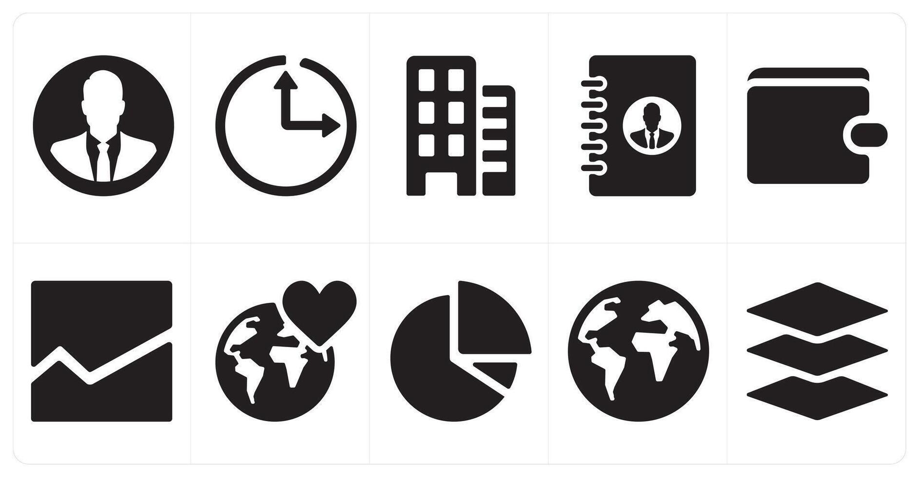 A set of 10 ui icons as businessman, clock, building vector