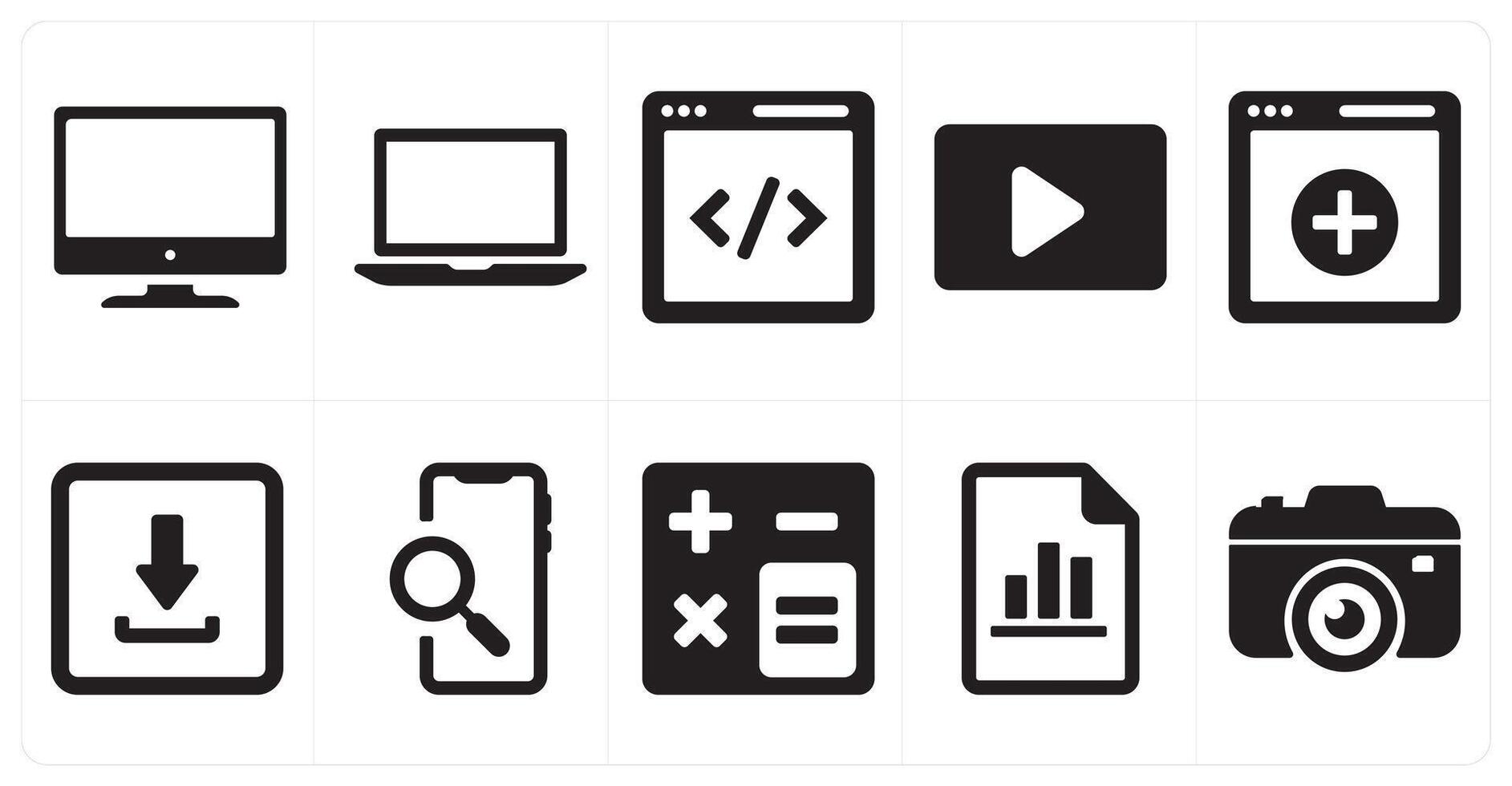 A set of 10 ui icons as monitor, laptop, coding vector