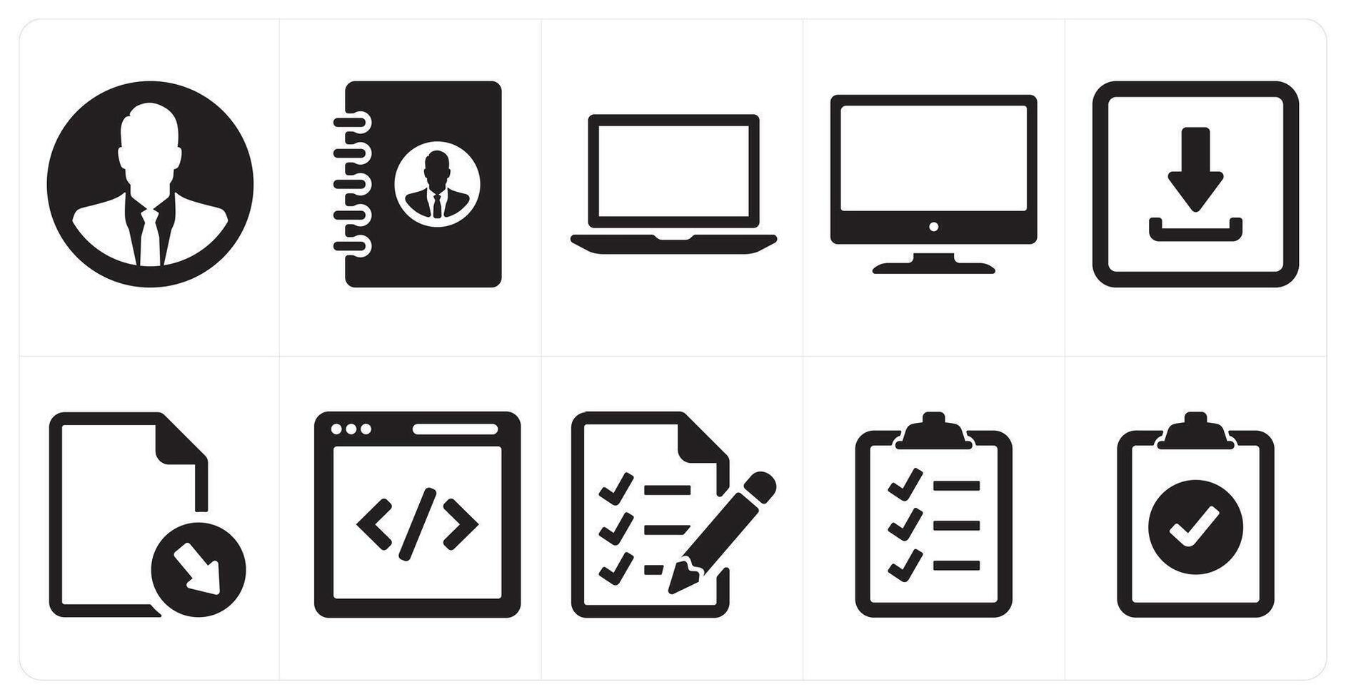 A set of 10 ui icons as businessman, contact register, laptop vector