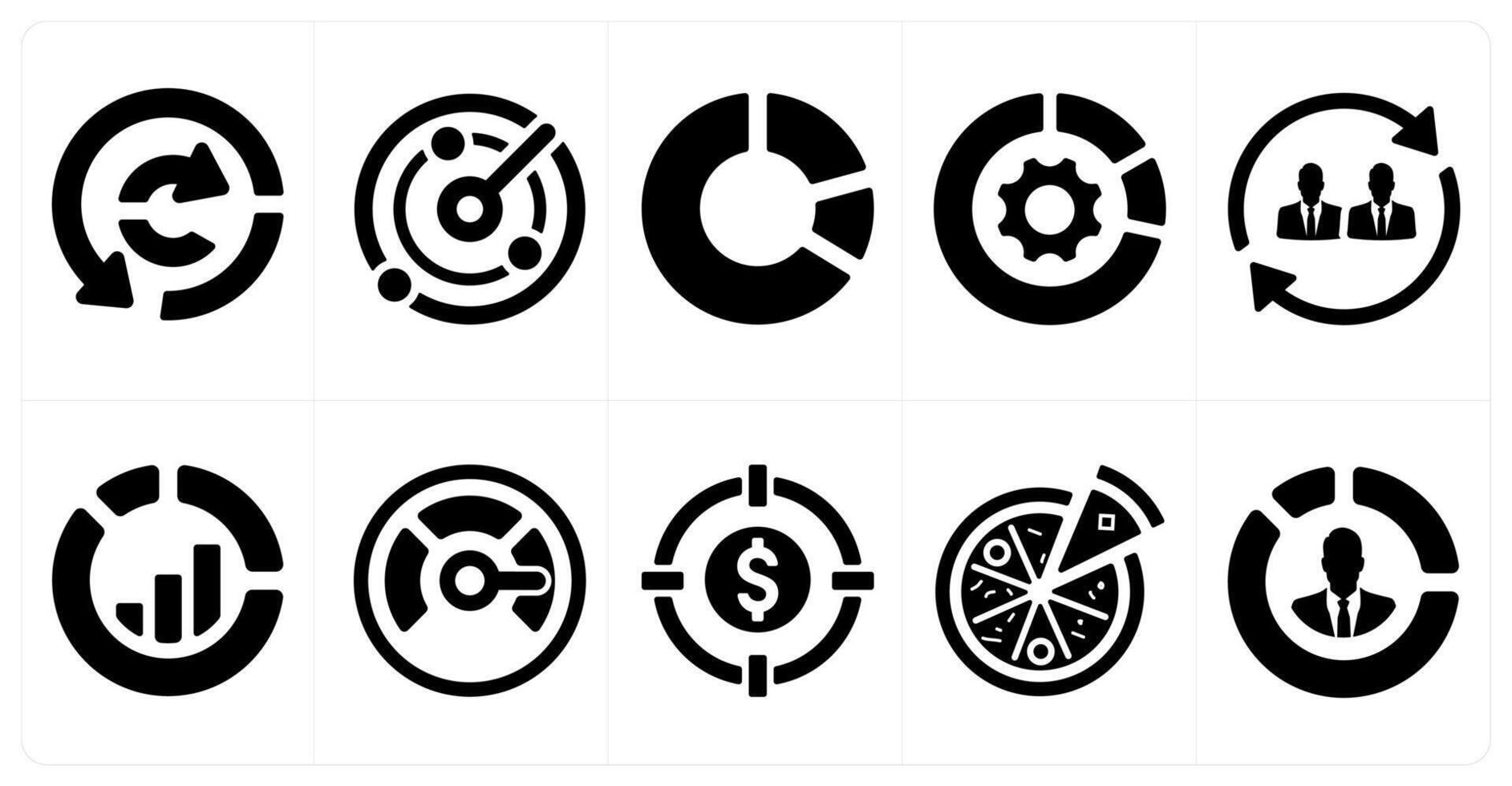 A set of 10 web marketing icons as data analysis, performance, pie chart vector