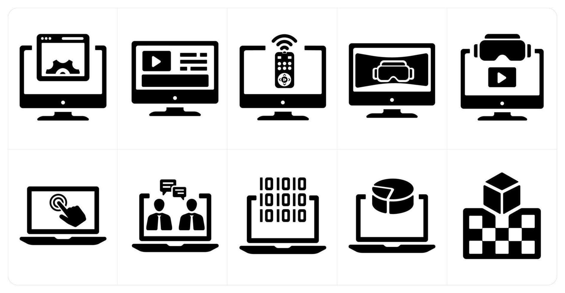 A set of 10 Virtual Reality icons as interface, content, control devices vector