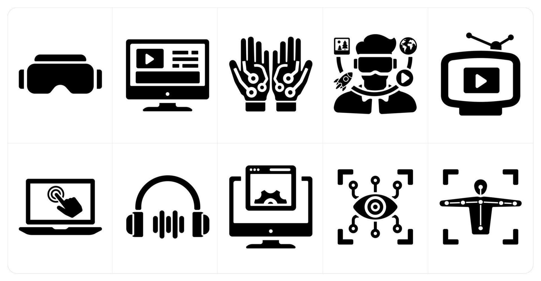 A set of 10 Virtual Reality icons as vr glasses, content, wired glasses vector