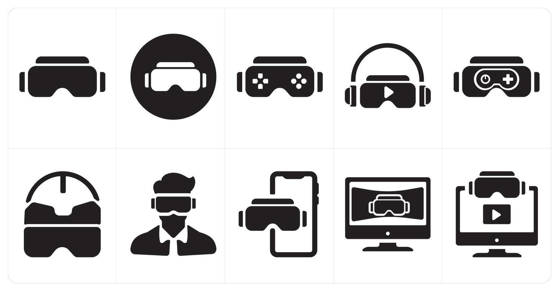 A set of 10 Virtual Reality icons as vr glaases, emotion, game vector