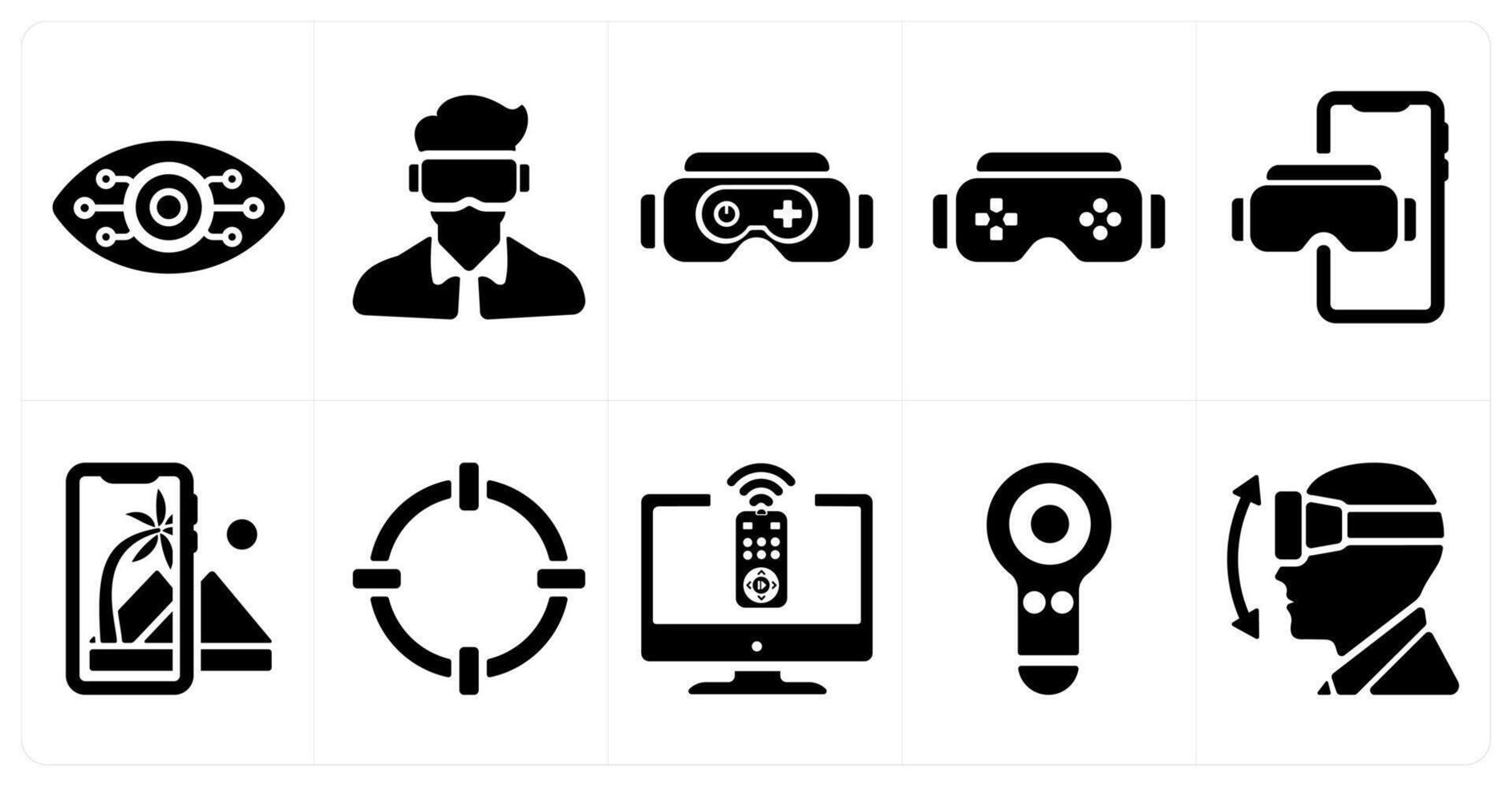 A set of 10 Virtual Reality icons as cyber eye vision, oculus vr, vr gaming vector