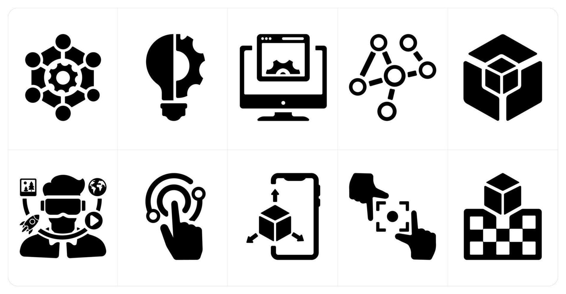 A set of 10 Virtual Reality icons as framework, innovation, interface vector