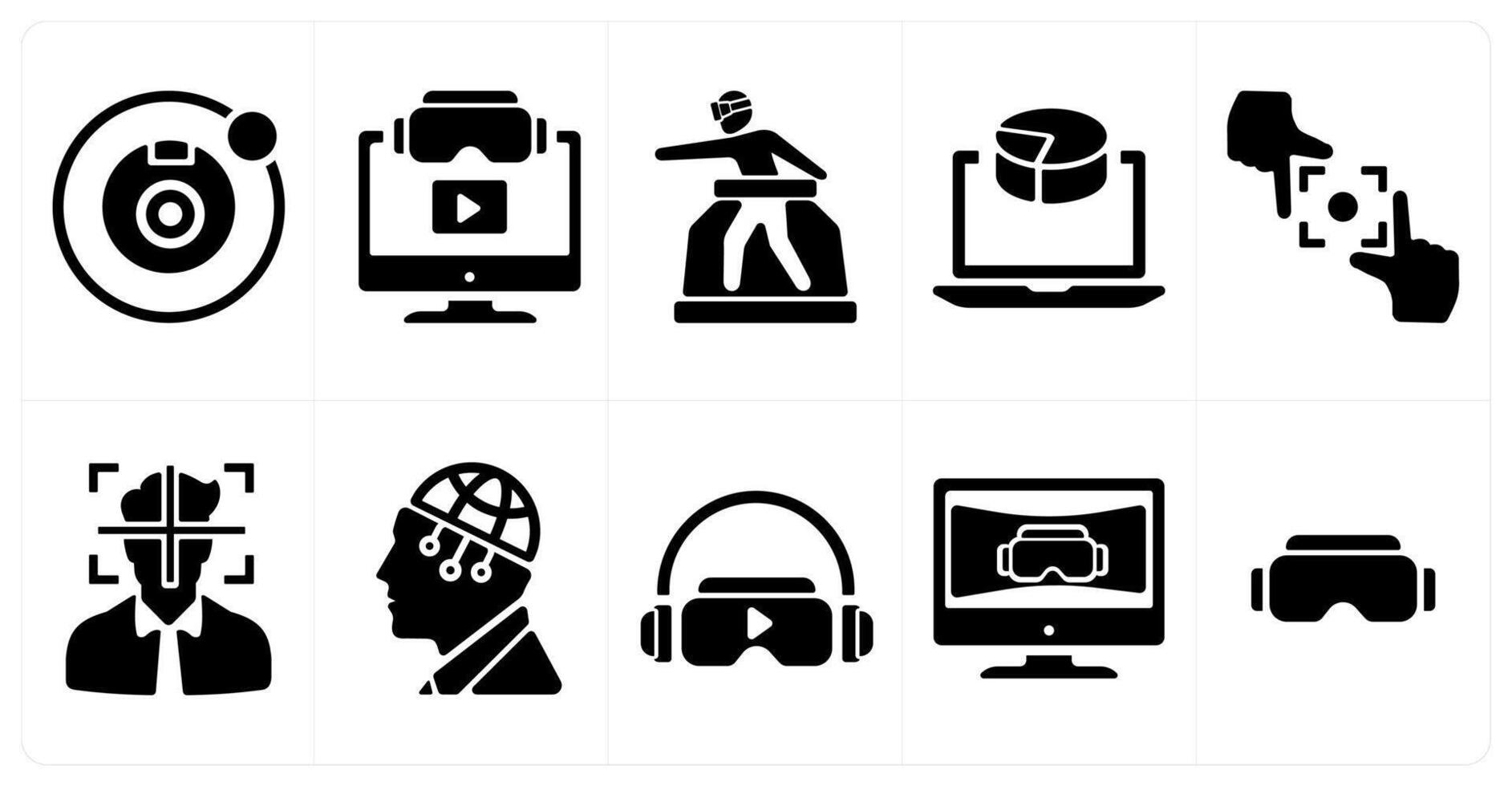 A set of 10 Virtual Reality icons as camera 360, 3d , vr platform vector