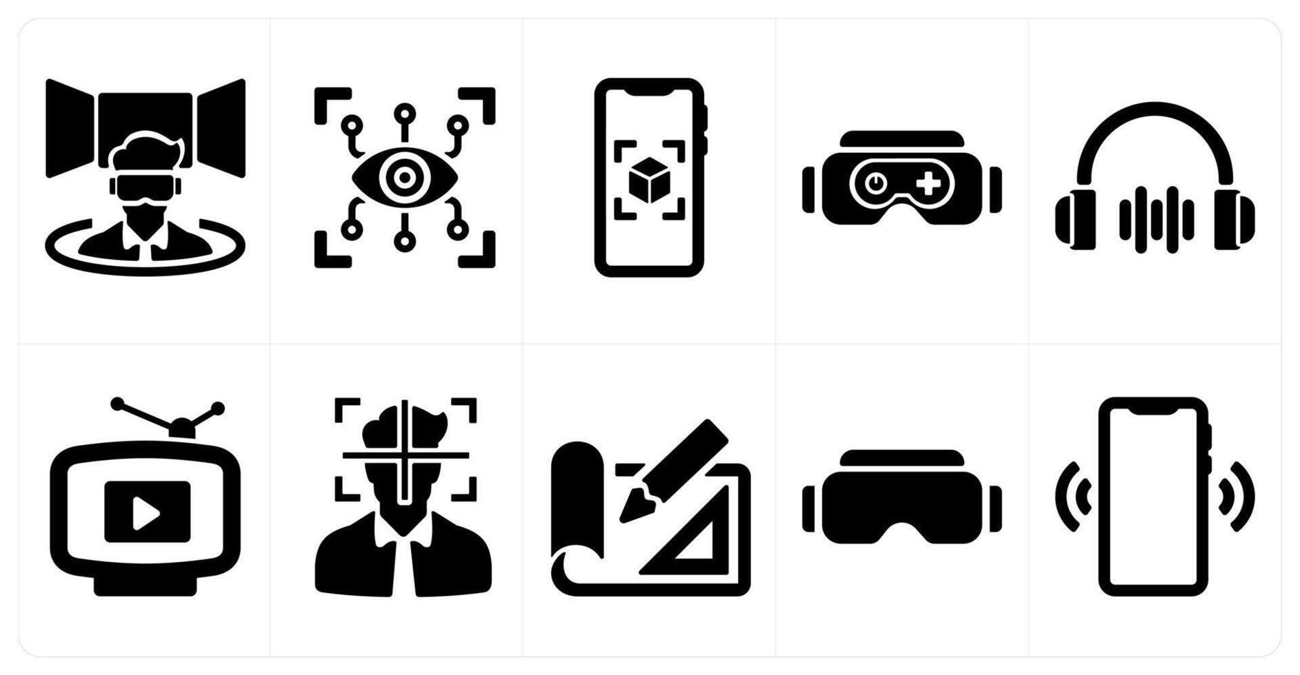 A set of 10 Virtual Reality icons as vr simulator, eye tap, virtual presentation vector