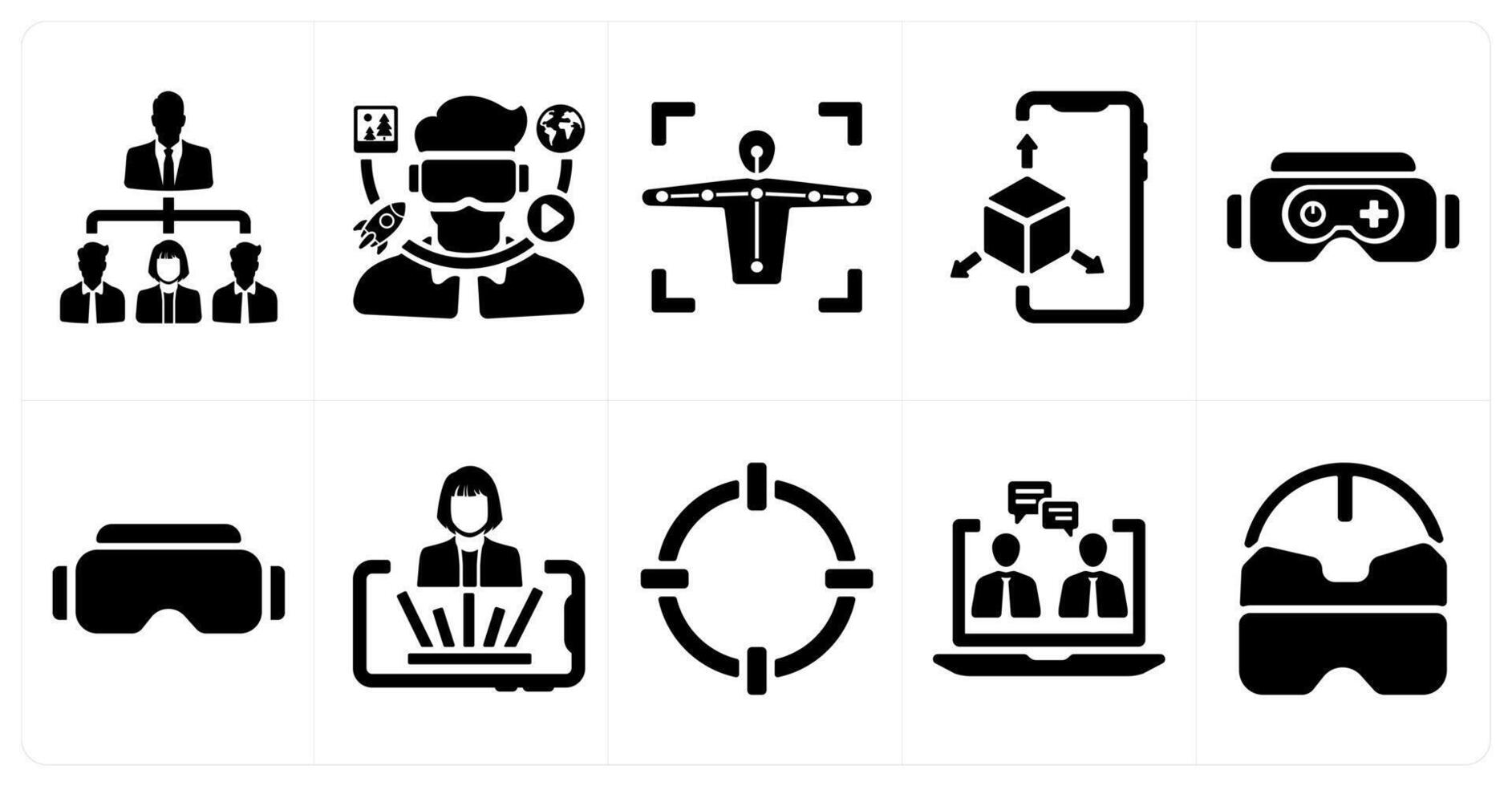A set of 10 Virtual Reality icons as social network, virtual reality, motion capture vector