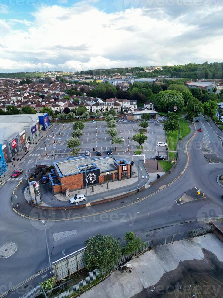 High Angle View of Buildings at Central Bristol City of Southwest of England, United Kingdom. The High Angle Footage Was Captured with Drone's Camera from High Altitude on May 26th, 2024. photo