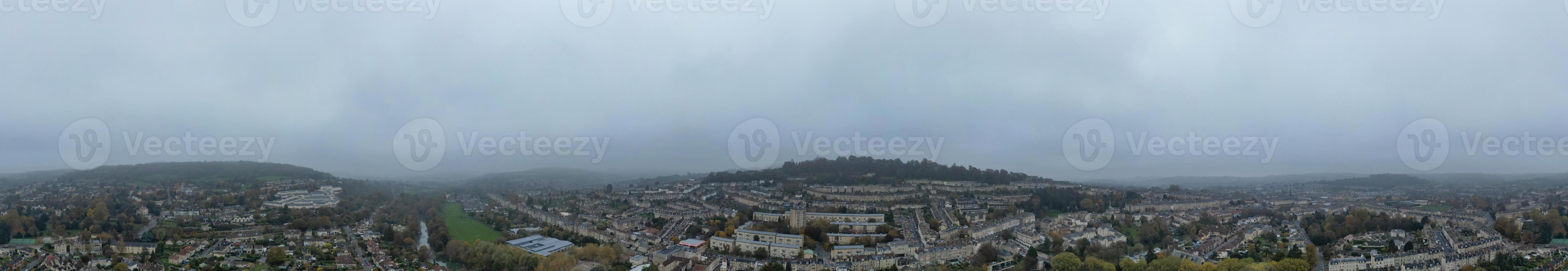 Aerial Panoramic View of Historical Walcot Bath City of England Which is Located in North East of Somerset, United Kingdom. High angle Footage Was Captured with Drone Camera on November 5th, 2024 photo