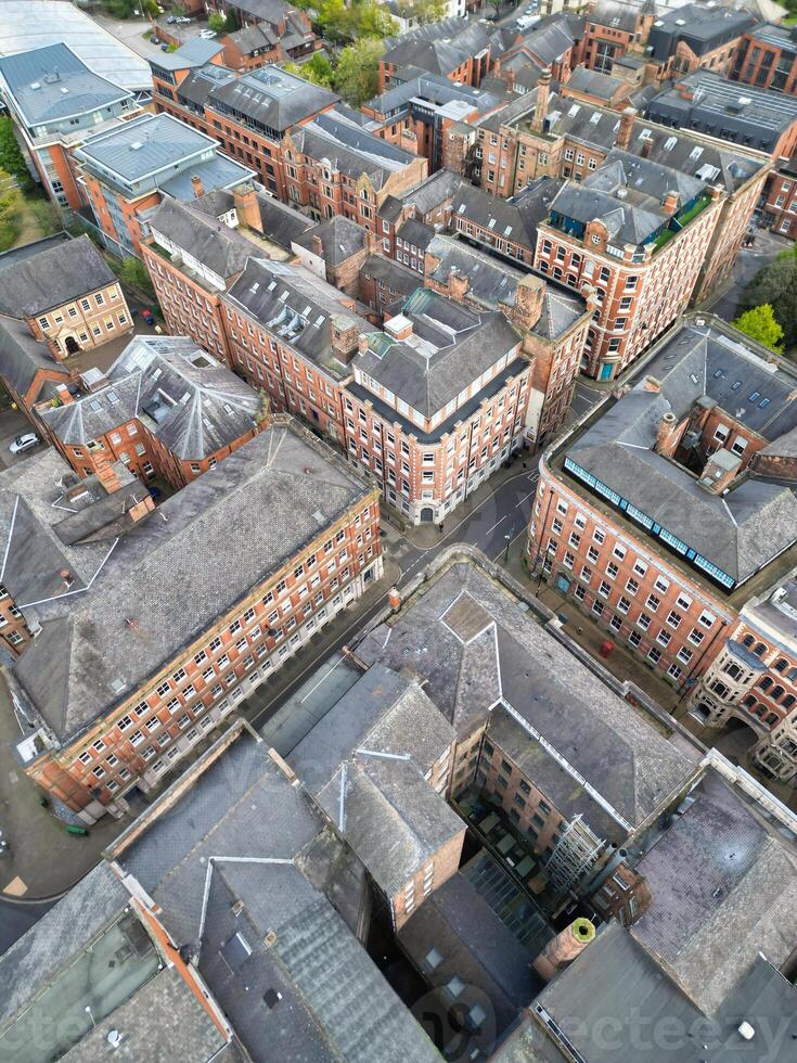 High Angle View of Buildings at Downtown Central Northampton City of East Midlands Region of England Great Britain. Aerial Footage Was Captured with Drone's Camera on April 26th, 2024 photo