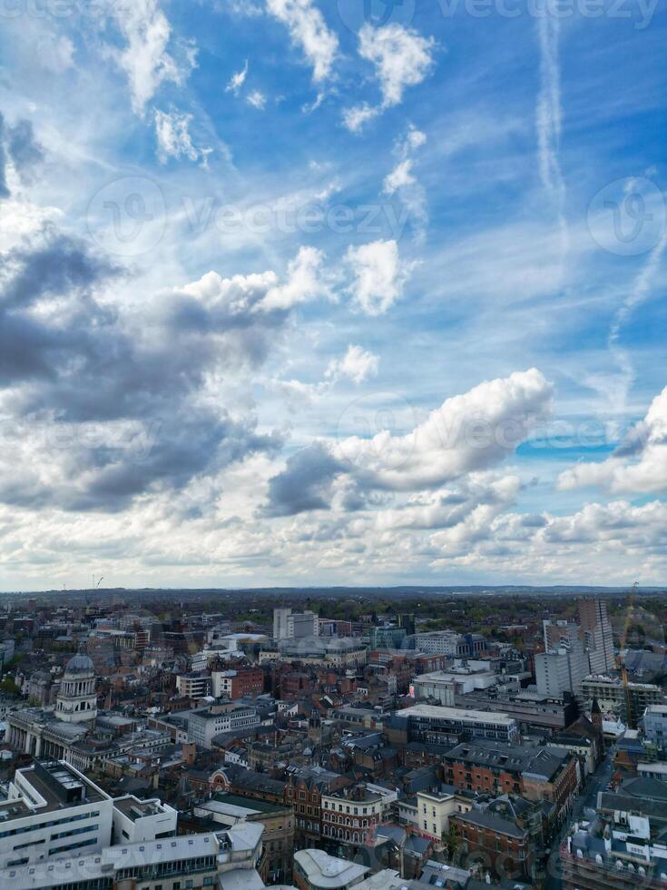High Angle View of Buildings at Downtown Central Northampton City of East Midlands Region of England Great Britain. Aerial Footage Was Captured with Drone's Camera on April 26th, 2024 photo