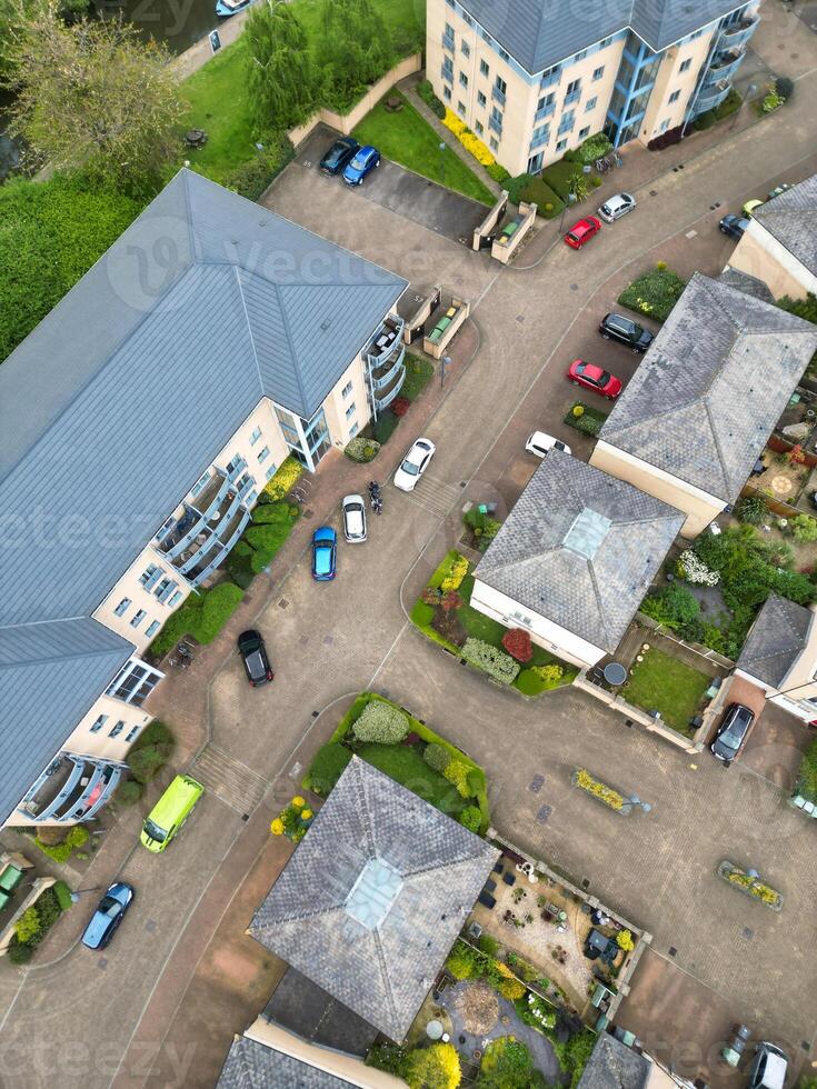 High Angle View of Buildings at Downtown Central Northampton City of East Midlands Region of England Great Britain. Aerial Footage Was Captured with Drone's Camera on April 26th, 2024 photo