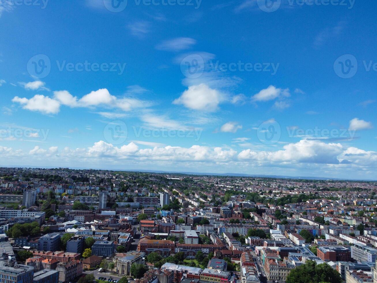 Aerial View of Buildings at Central Bristol City of Southwest of England, United Kingdom. The High Angle Footage Was Captured with Drone's Camera from High Altitude on May 27th, 2024. photo