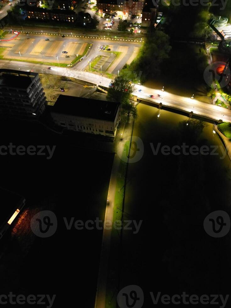 Illuminated Central Bedford City of England United Kingdom During Night. April 5th, 2024, High Angle Footage Was Captured after Sunset and Beginning of Night with Drone's Camera photo