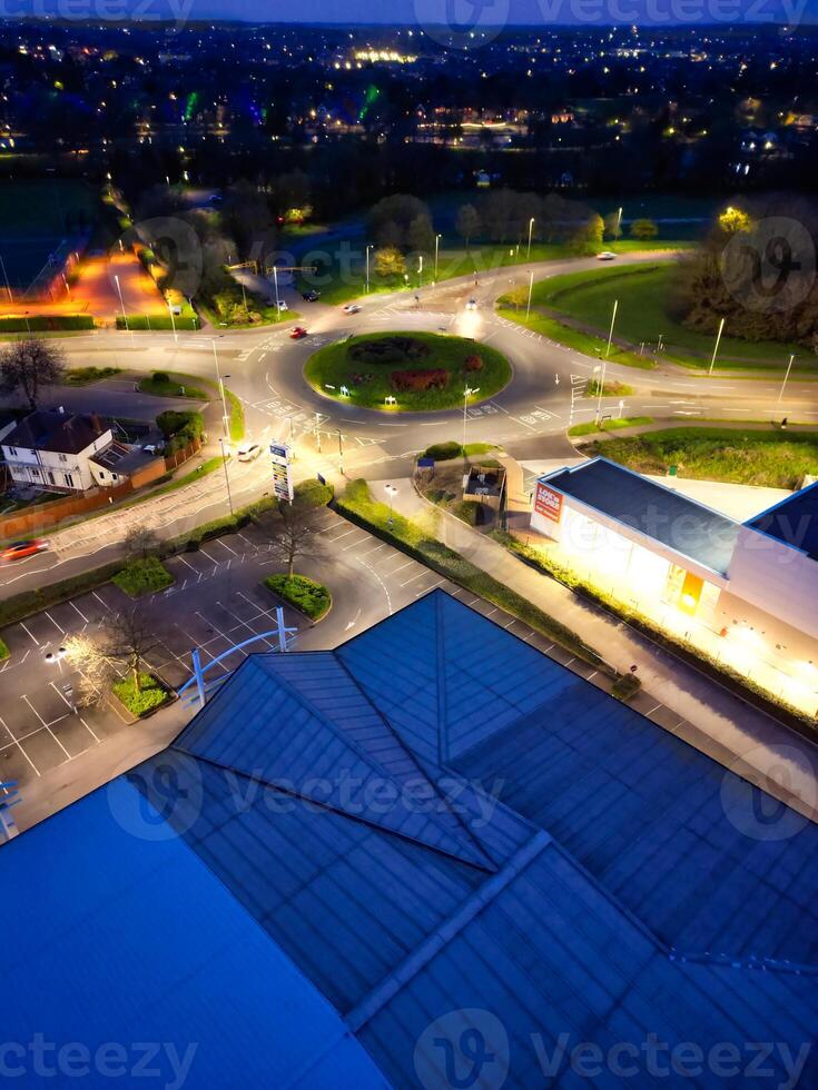 Illuminated Central Bedford City of England United Kingdom During Night. April 5th, 2024, High Angle Footage Was Captured after Sunset and Beginning of Night with Drone's Camera photo