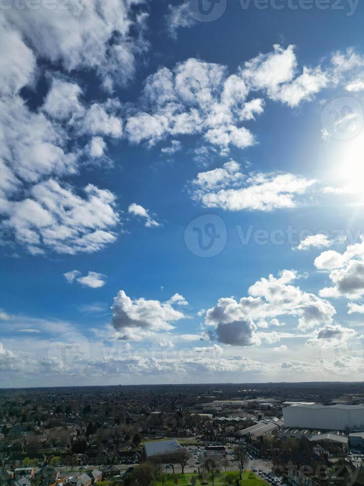 Aerial View of Residential District at Birmingham City of Midlands, England, United Kingdom. Drone Camera Footage was Captured from High Altitude During Sunset Time of March 30th, 2024. photo