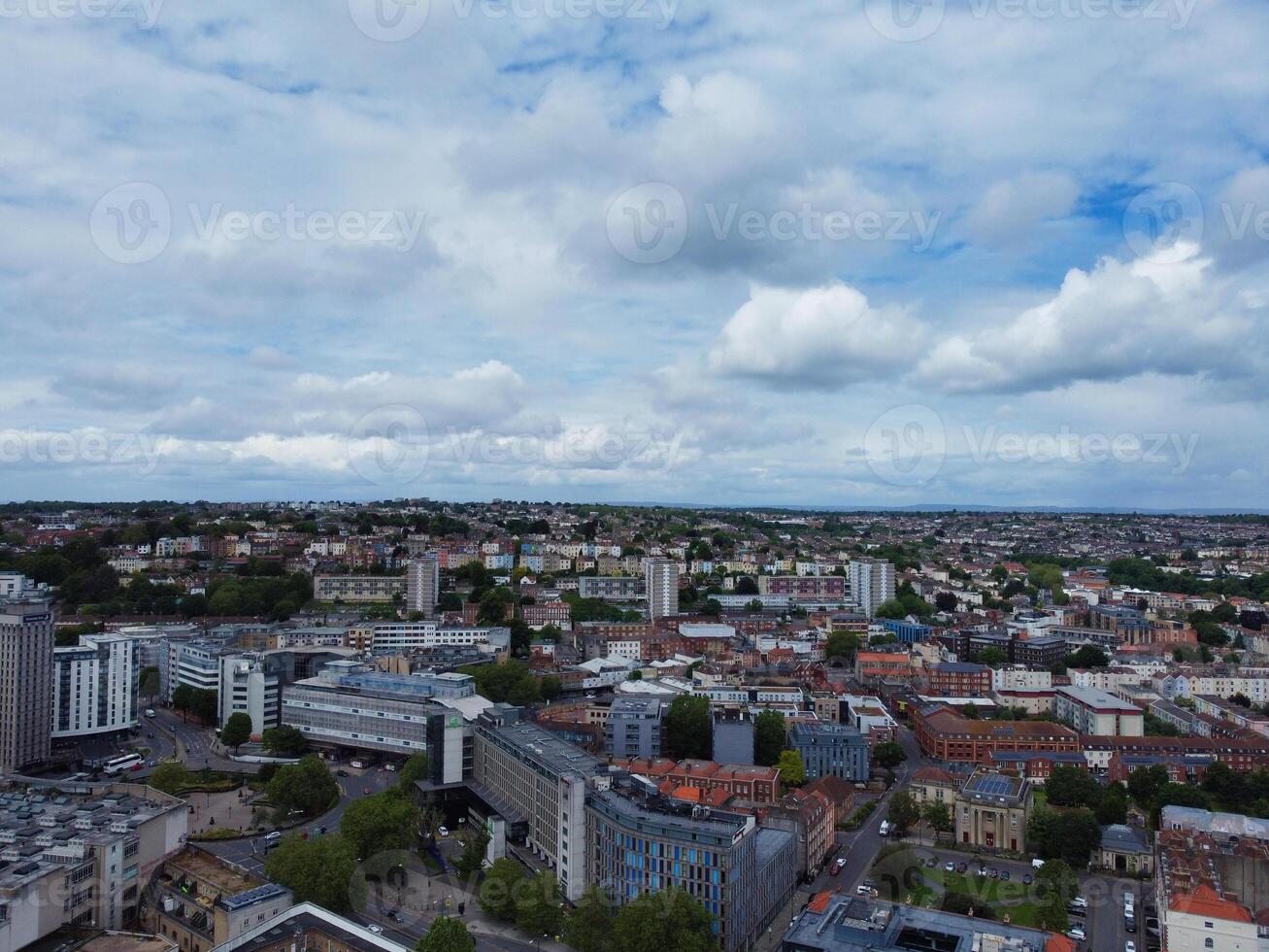 High Angle View of Buildings at Central Bristol City of Southwest of England, United Kingdom. The High Angle Footage Was Captured with Drone's Camera from High Altitude on May 26th, 2024. photo