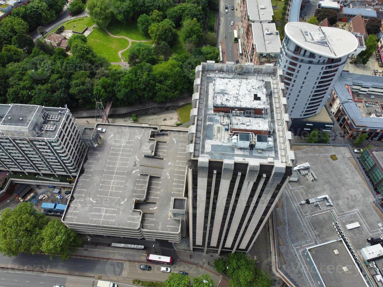 High Angle View of Buildings at Central Bristol City of Southwest of England, United Kingdom. The High Angle Footage Was Captured with Drone's Camera from High Altitude on May 26th, 2024. photo