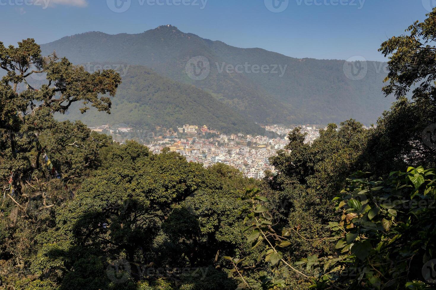 Cityscape of Kathmandu city from the hill of Swayambhunath temple, Nepal. photo