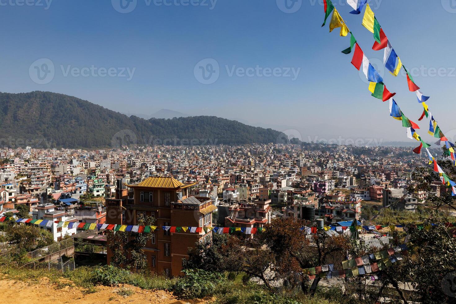 Kathmandu cityscape, Nepal. City view from the Triten Norbutse Monastery. photo